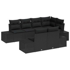 vidaXL Set di divani da giardino 7 pezzi con cuscini in polyrattan nero