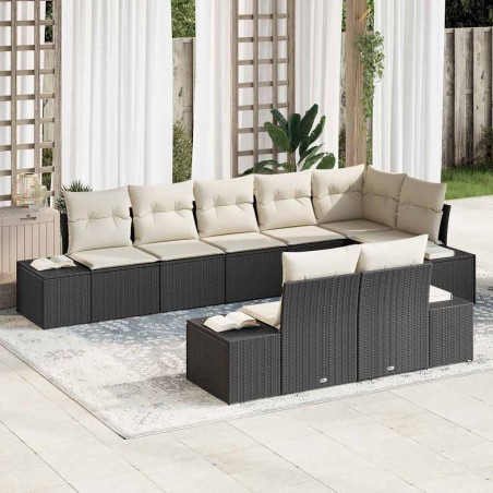 vidaXL Set Divano da Giardino 8 Pezzi con Cuscini Nero Polyrattan