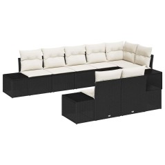 vidaXL Set Divano da Giardino 8 Pezzi con Cuscini Nero Polyrattan