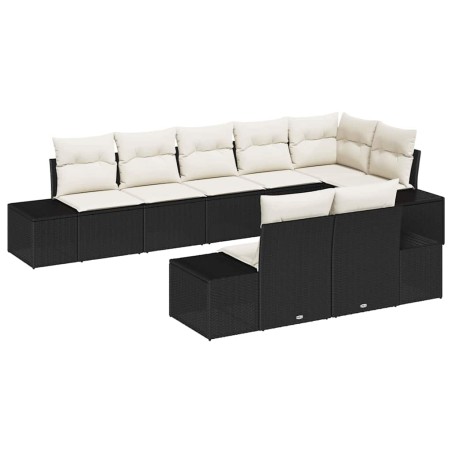 vidaXL Set Divano da Giardino 8 Pezzi con Cuscini Nero Polyrattan