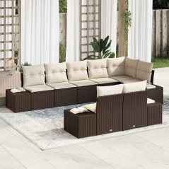 vidaXL Set Divano da Giardino a 8 pezzi con Cuscini Marrone Polirattan