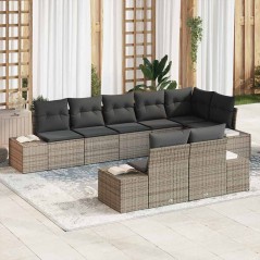 vidaXL Set di divani da giardino 8 pezzi con cuscini Grigio Polyrattan