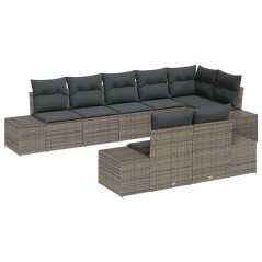 vidaXL Set di divani da giardino 8 pezzi con cuscini Grigio Polyrattan