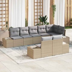vidaXL Set di Divani da Giardino da 8 Pezzi con Cuscini Beige Polyrattan