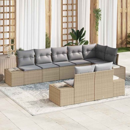 vidaXL Set di Divani da Giardino da 8 Pezzi con Cuscini Beige Polyrattan