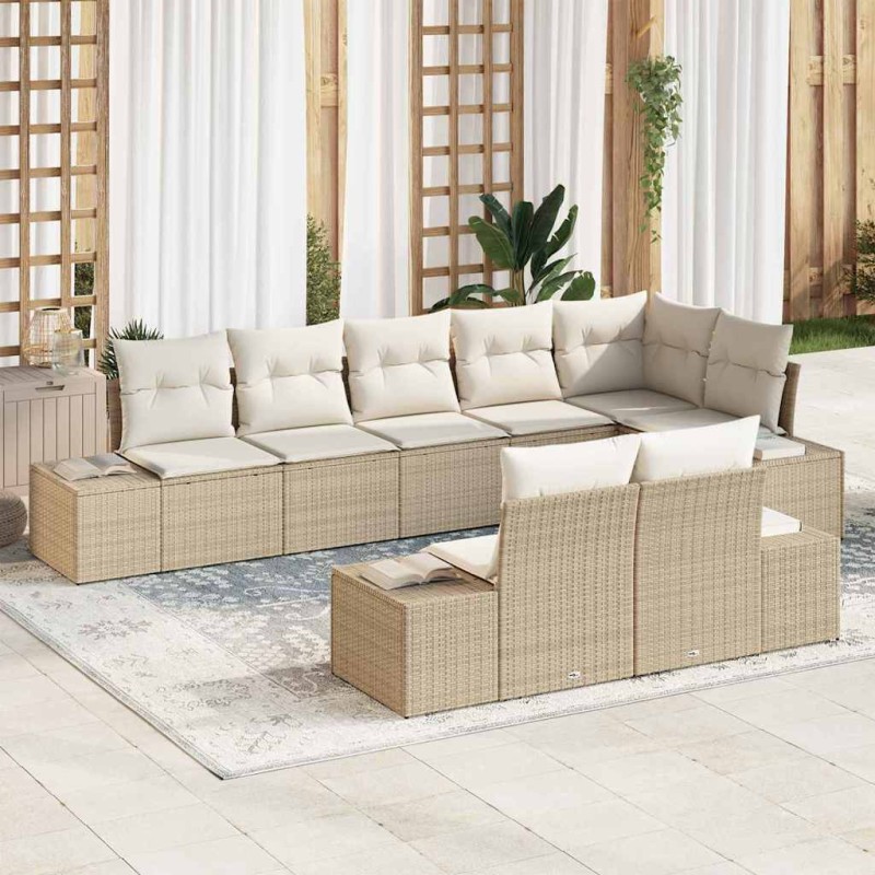 vidaXL Set di divani da giardino 8 pezzi con cuscini Beige Polirattan