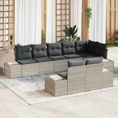 vidaXL Set di Divani da Giardino da 8 Pezzi con Cuscini Grigio Chiaro Polyrattan
