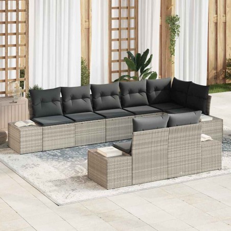 vidaXL Set di Divani da Giardino da 8 Pezzi con Cuscini Grigio Chiaro Polyrattan