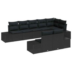vidaXL Set Divano da Giardino 8 Pezzi con Cuscini Nero in Polyrattan