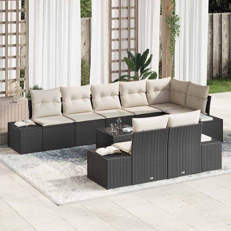 vidaXL Set di divani da giardino a 8 pezzi con cuscini Rattan Polyrattan marrone
