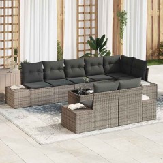vidaXL Set Divano da Giardino 8 Pezzi con Cuscini Grigi in Rattan Sintetico