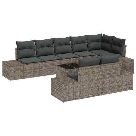 vidaXL Set Divano da Giardino 8 Pezzi con Cuscini Grigi in Rattan Sintetico