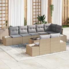 vidaXL Set Divano da Giardino 9 Pezzi con Cuscini Beige e Grigio in Polyrattan