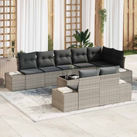 vidaXL Set Divano da Giardino 9 Pezzi con Cuscini Grigio Polyrattan