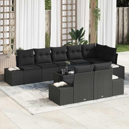 vidaXL Set di divano da giardino 9 pezzi con cuscini Beige in Polyrattan
