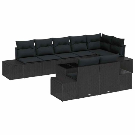 vidaXL Set di divano da giardino 9 pezzi con cuscini Beige in Polyrattan