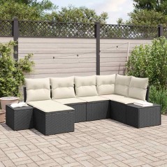 vidaXL Set Divano da Giardino 6 Pezzi con Cuscini Nero Polyrattan