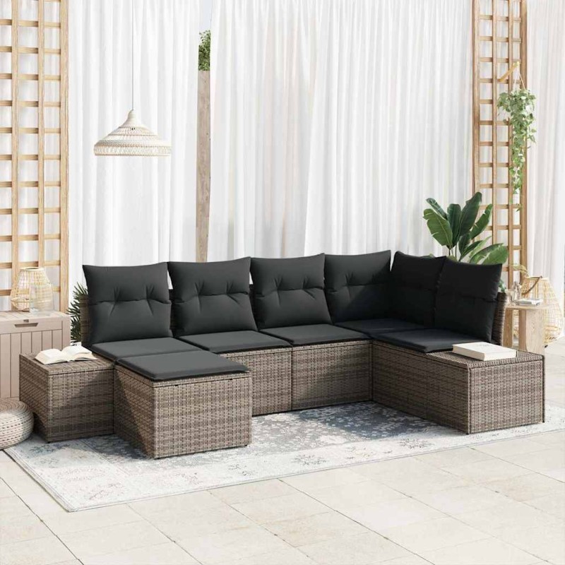 vidaXL Set Divano da Giardino 6 Pezzi con Cuscini Grigio Polyrattan