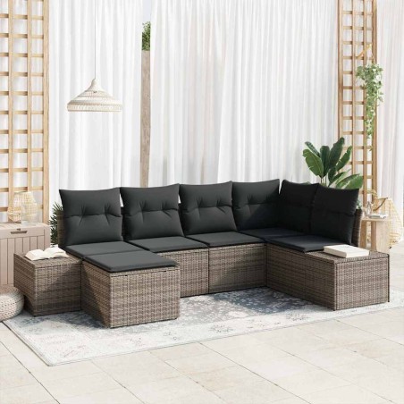 vidaXL Set Divano da Giardino 6 Pezzi con Cuscini Grigio Polyrattan