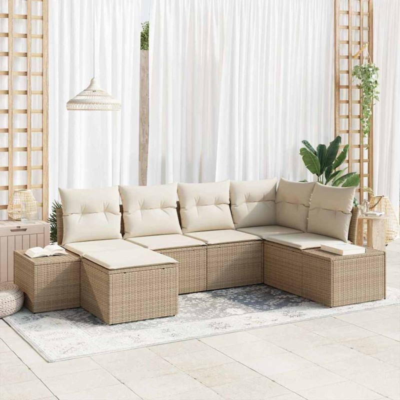 vidaXL Set divano da giardino 6 pezzi con cuscini - Rattan poliestere beige
