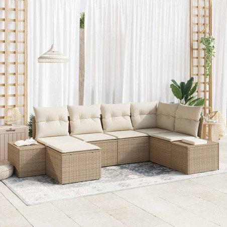 vidaXL Set divano da giardino 6 pezzi con cuscini - Rattan poliestere beige