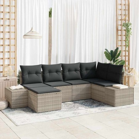 vidaXL Set divano giardino con cuscini grigi in polyrattan