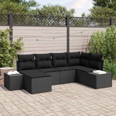 vidaXL Set di divani da giardino 6 pezzi con cuscini in polyrattan nero