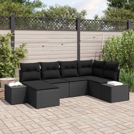 vidaXL Set di divani da giardino 6 pezzi con cuscini in polyrattan nero