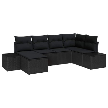 vidaXL Set di divani da giardino 6 pezzi con cuscini in polyrattan nero
