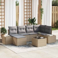vidaXL Set Divano da Giardino in 7 Pezzi con Cuscini Rattan Nero