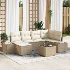 vidaXL Set di Divani da Giardino da 7 Pezzi con Cuscini in Polyrattan Marrone