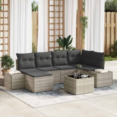 vidaXL Set di divani da giardino da 7 pezzi con cuscini grigio polyrattan