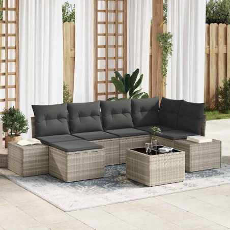 vidaXL Set di divani da giardino da 7 pezzi con cuscini grigio polyrattan
