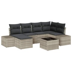 vidaXL Set di divani da giardino da 7 pezzi con cuscini grigio polyrattan