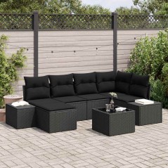 vidaXL Set di Divano da Giardino 7 Pezzi con Cuscini Beige Polyrattan