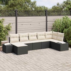vidaXL Set di Divano da Giardino da 7 Pezzi con Cuscini Nero Polyrattan.