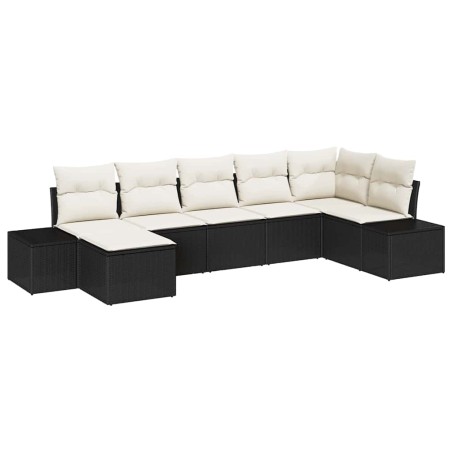 vidaXL Set di Divano da Giardino da 7 Pezzi con Cuscini Nero Polyrattan.