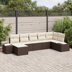 vidaXL Set di divani da giardino 7 pezzi con cuscini Rattan marrone