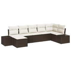 vidaXL Set di divani da giardino 7 pezzi con cuscini Rattan marrone