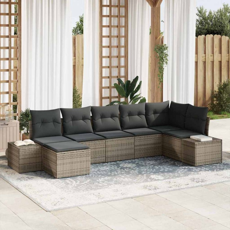 vidaXL Set Divano da Giardino 7 Pezzi con Cuscini Grigio Polyrattan
