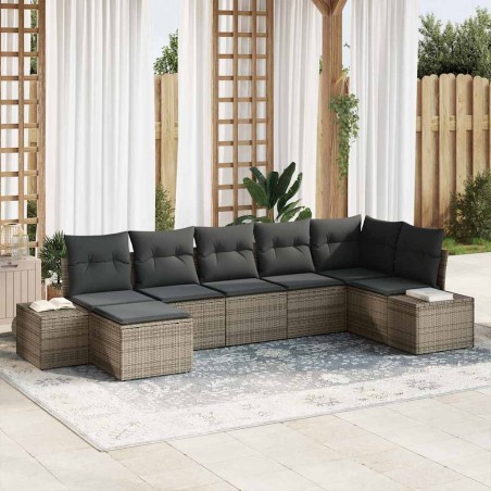vidaXL Set Divano da Giardino 7 Pezzi con Cuscini Grigio Polyrattan