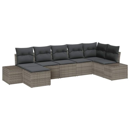 vidaXL Set Divano da Giardino 7 Pezzi con Cuscini Grigio Polyrattan