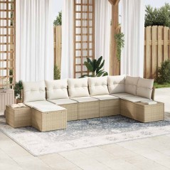 vidaXL Set Divano da Giardino 7 Pezzi con Cuscini Beige Polyrattan