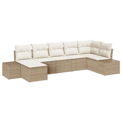 vidaXL Set Divano da Giardino 7 Pezzi con Cuscini Beige Polyrattan