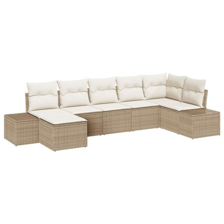 vidaXL Set Divano da Giardino 7 Pezzi con Cuscini Beige Polyrattan