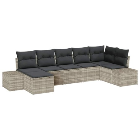 vidaXL Set Divano da Giardino 7 Pezzi con Cuscini Grigio Chiaro Rattan Sintetico