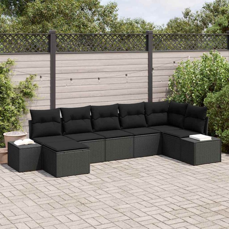 vidaXL Set di divani da giardino a 7 pezzi con cuscini in polirattan nero