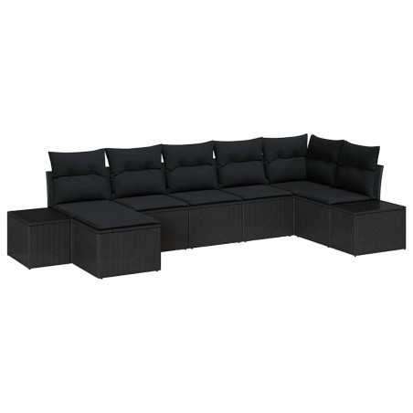 vidaXL Set di divani da giardino a 7 pezzi con cuscini in polirattan nero