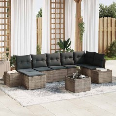 vidaXL Set Divano da Giardino da 7 Pezzi con Cuscini Grigi in Rattan Sintetico