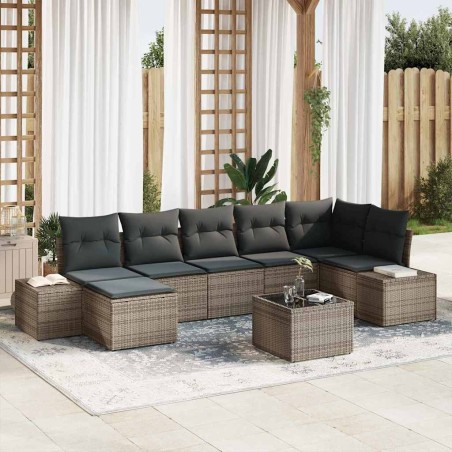 vidaXL Set Divano da Giardino da 7 Pezzi con Cuscini Grigi in Rattan Sintetico